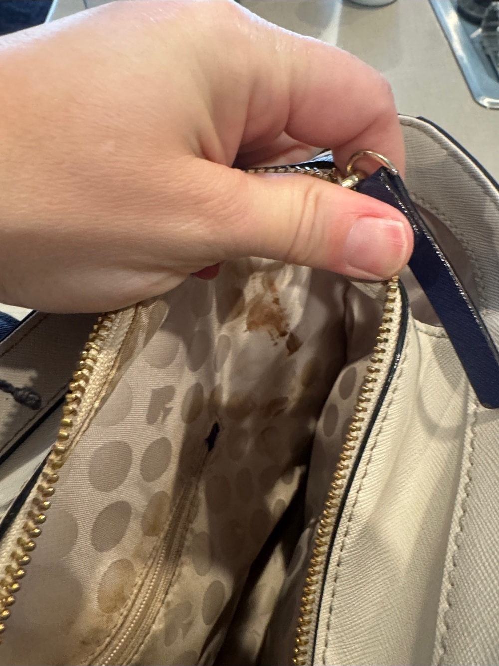 kate spade Cream and Blue Colorblock Leather Tote - Picture 9 of 12